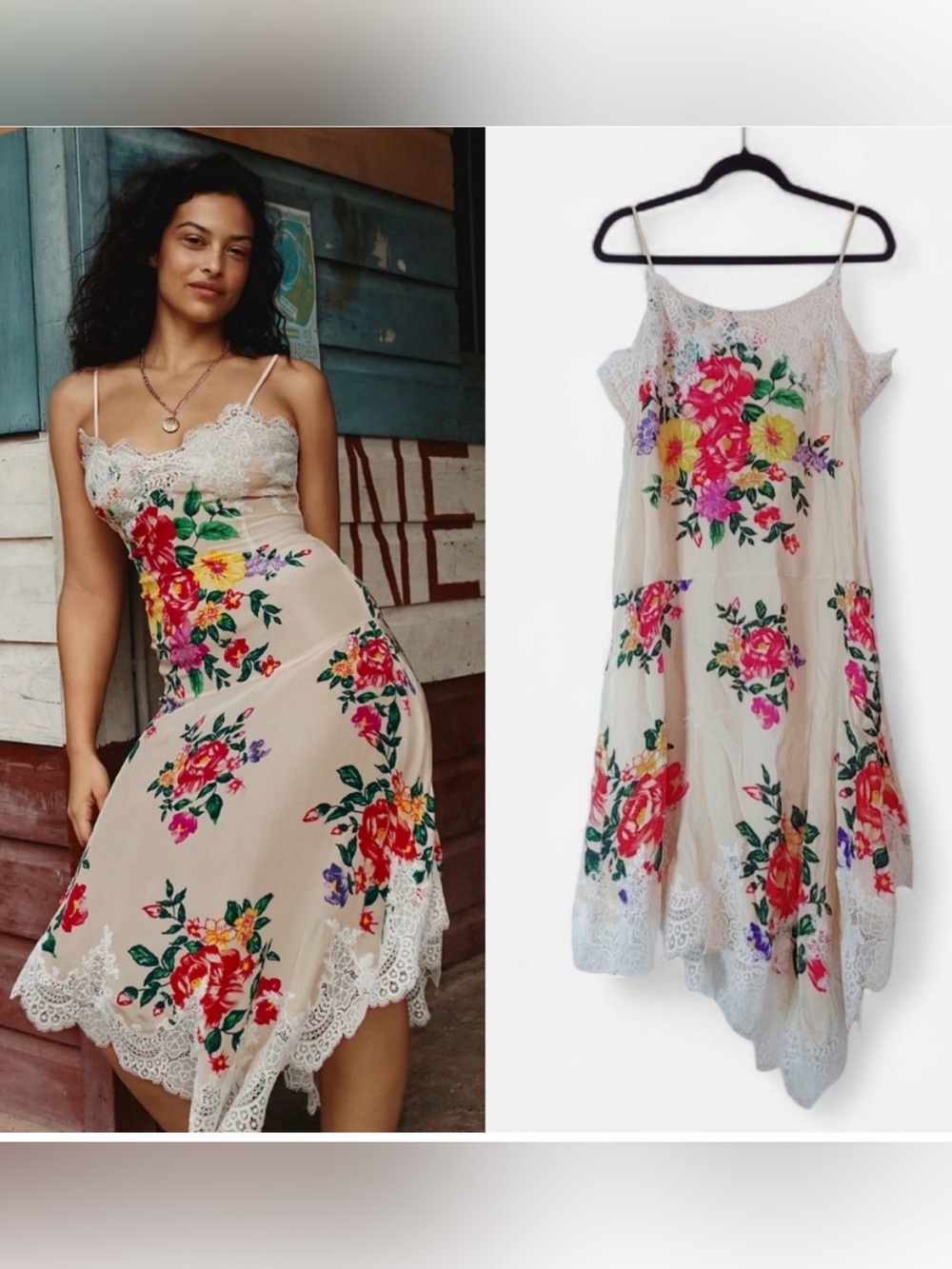 Anthropologie Floral Asymmetrical Dress - Cream, Red, Yellow